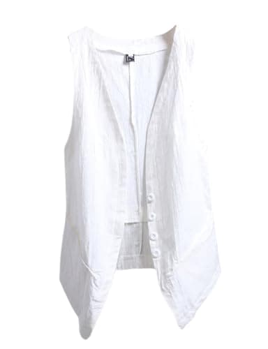 Sleeveless Linen Vest Tops for Women — White