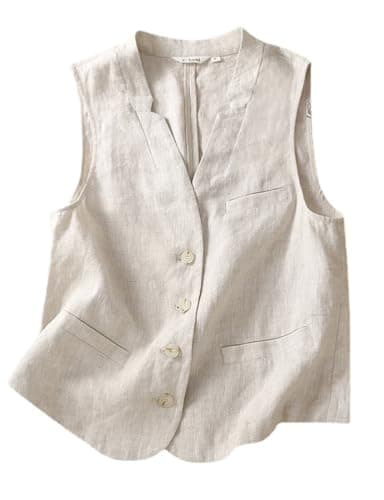 Lightweight Linen Vest for Women – Sleeveless Blazer for Spring/Summer — Beige