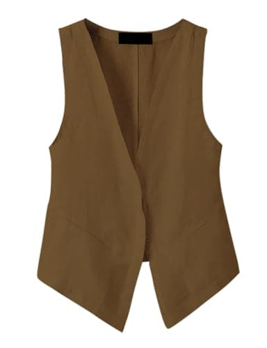 Sleeveless Linen Vest Tops for Women — Khaki