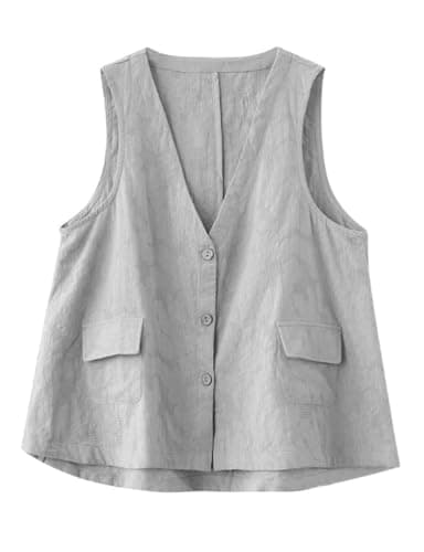 Womens Jacquard Linen Vest/Button Down Sleeveless Blazer