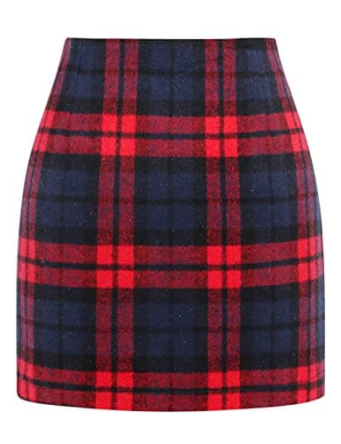High Waist Plaid Bodycon Pencil Skirt — Red 01