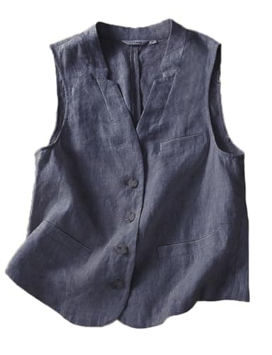 Lightweight Linen Vest for Women – Sleeveless Blazer for Spring/Summer — Navy