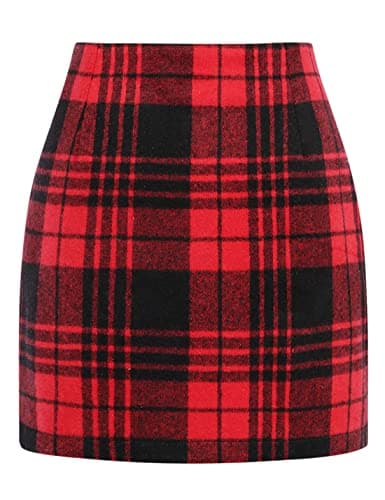 High Waist Plaid Bodycon Pencil Skirt — Red 02