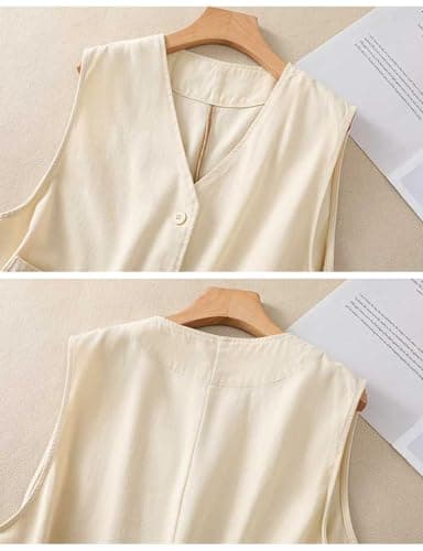 Womens Linen Vest Tops Casual Button Down Sleeveless Blazer