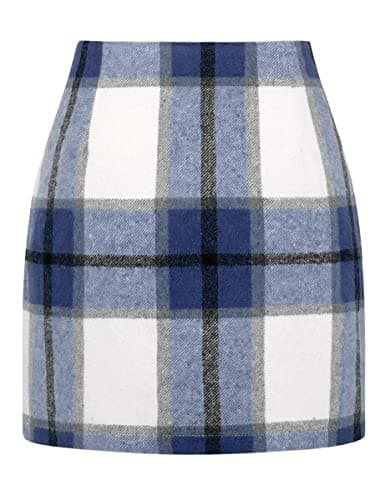 High Waist Plaid Bodycon Pencil Skirt — Navy