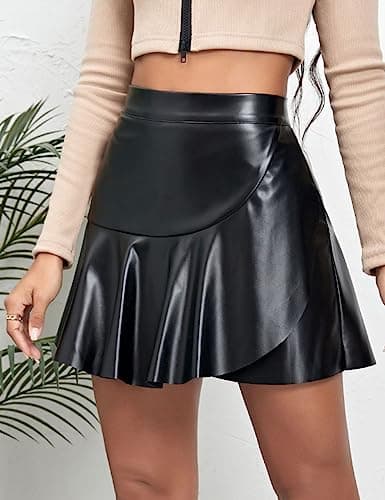 High Waisted Leather Mini Skirt for Women