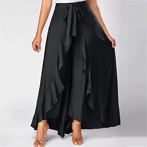 Women's High Waisted Ruffle Palazzo Pants — Black