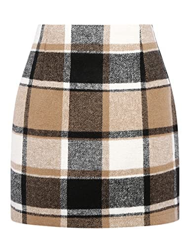 High Waist Plaid Bodycon Pencil Skirt — Brown New