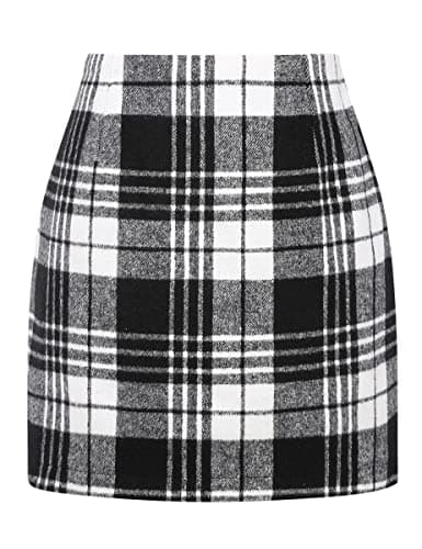 High Waist Plaid Bodycon Pencil Skirt — Black