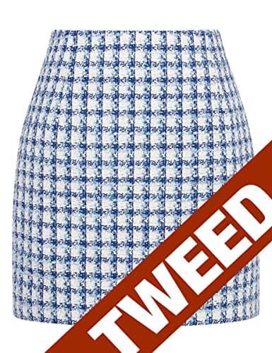 High Waist Plaid Bodycon Pencil Skirt — Tweed Blue
