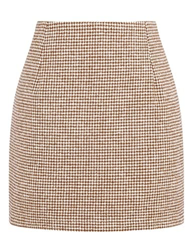High Waist Plaid Bodycon Pencil Skirt — Grid Camel