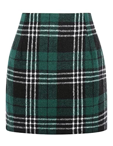 High Waist Plaid Bodycon Pencil Skirt — Green 01