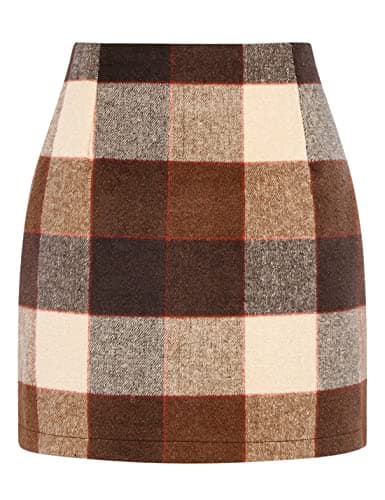 High Waist Plaid Bodycon Pencil Skirt — Dark Brown