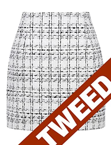 High Waist Plaid Bodycon Pencil Skirt — White