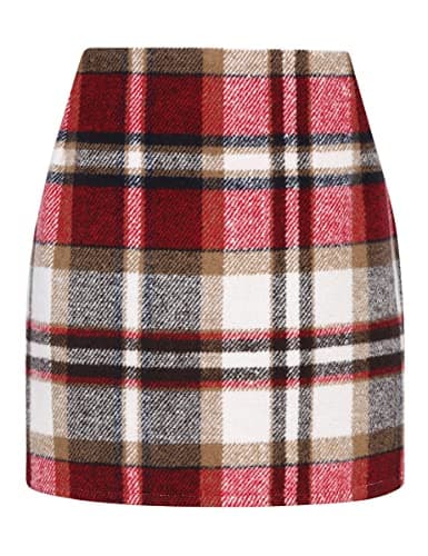 High Waist Plaid Bodycon Pencil Skirt — Wine