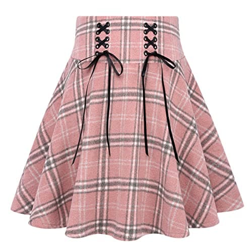 High Waist Lace Up Aline Pleated Wool Gothic Mini Plaid Skirts