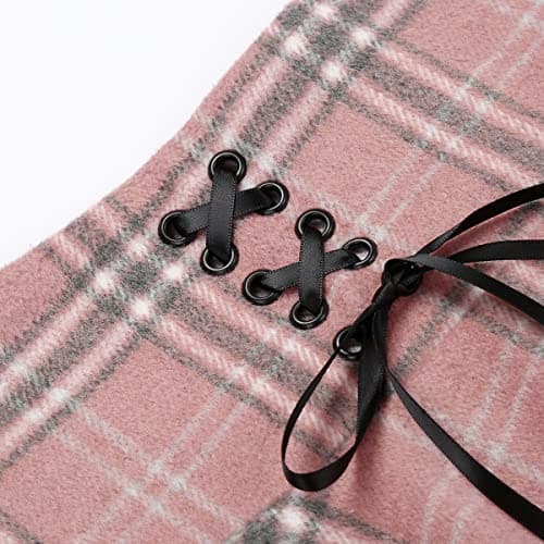 High Waist Lace Up Aline Pleated Wool Gothic Mini Plaid Skirts