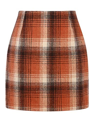 High Waist Plaid Bodycon Pencil Skirt — Orange