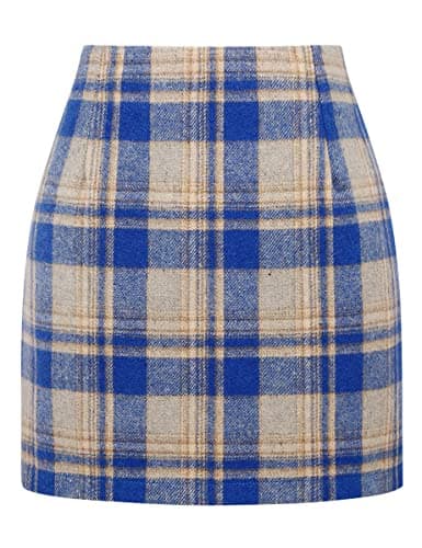 High Waist Plaid Bodycon Pencil Skirt — Blue