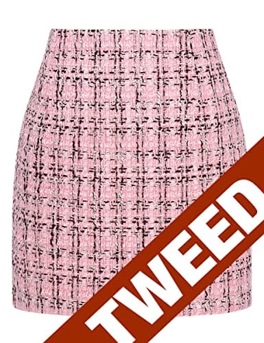 High Waist Plaid Bodycon Pencil Skirt — Tweed Pink New