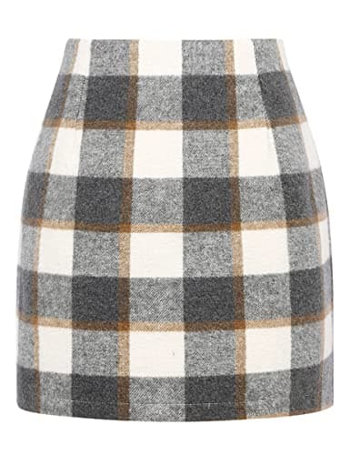 High Waist Plaid Bodycon Pencil Skirt — Grey