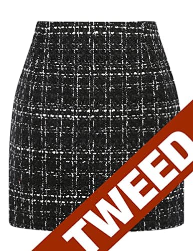 High Waist Plaid Bodycon Pencil Skirt — Tweed Black New