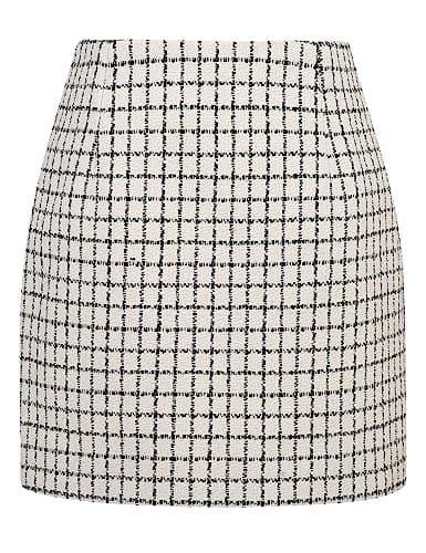 High Waist Plaid Bodycon Pencil Skirt — Tweed White