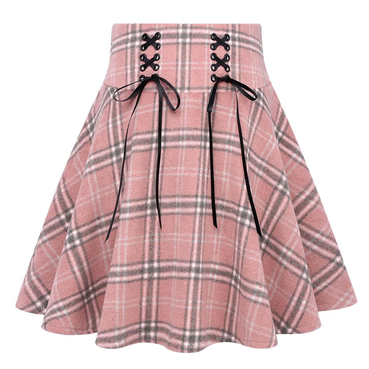 High Waist Lace Up Aline Pleated Wool Gothic Mini Plaid Skirts